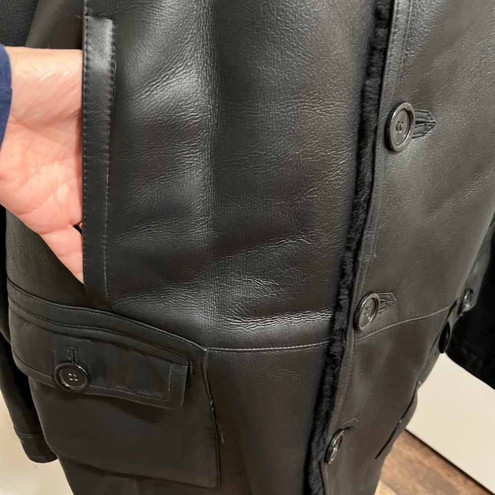 SMYTHSON (or Frank Smythson Ltd.) Mens' Black Shearling Lamb ¾ length Nappa Leat - Picture 4 of 8